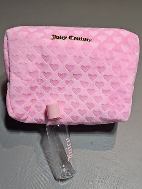 Juicy Couture Pink Soft Velour Heart Toiletry Bag Includes Juicy Couture Bottle